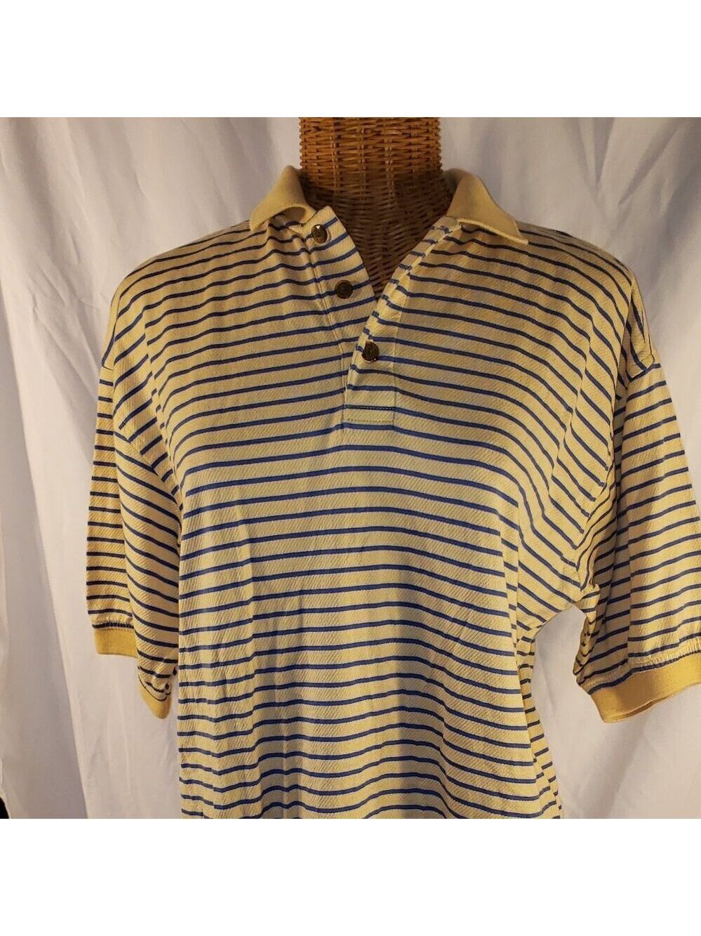 Pebble Beach Men's Yellow Blue Striped Polo Shirt - S